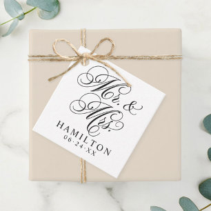 Elegant Black Mr. und Mrs. Script Custom Monogram Geschenkanhänger