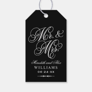Elegant Black Mr. und Mrs. Script Custom Monogram Geschenkanhänger