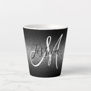 Elegant Black Ombre Silver Glitzer Monogram Milchtasse