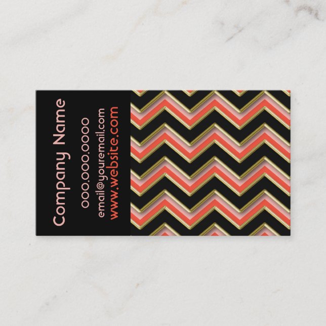 Elegant Black on Bright Coral ZigZag Business Visitenkarte (Vorderseite)