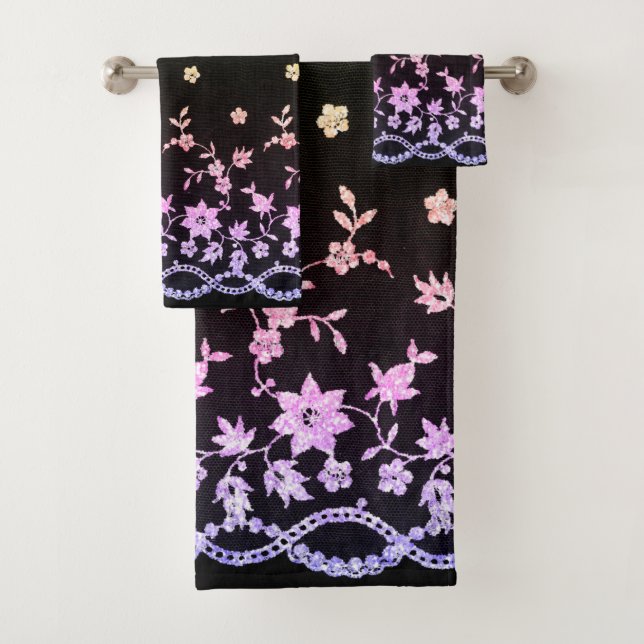 ELEGANT BLACK PASTEL DIAMOND BADEZIMMER TOWEL SET (Insitu)