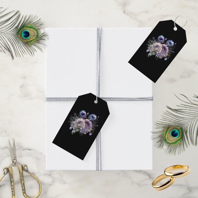 Elegant Black Peacock Floral Geschenkanhänger (Von Creator hochgeladen)