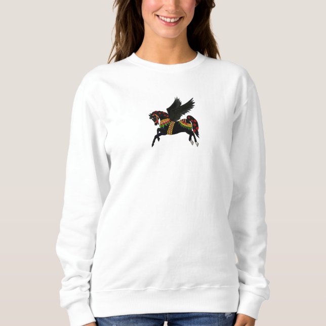 Elegant Black Pegasus Vintage Carousel Horse  Sweatshirt (Vorderseite)