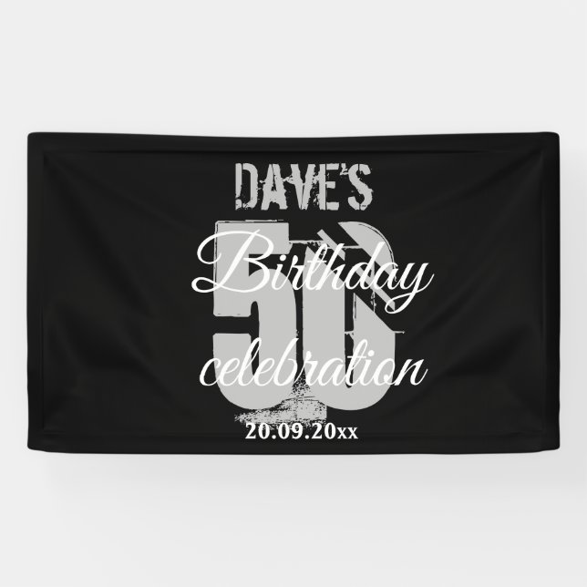Elegant Black Personalisiert 50. Geburtstagsparty Banner (Horizontal)