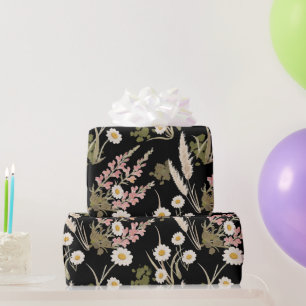 Elegant Black Pink Daisy Pampas Grass Snapdragon Geschenkpapier