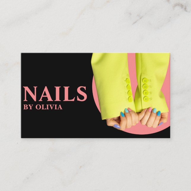 Elegant Black Pink Feminine Moderne Nail Tech Visitenkarte (Vorderseite)