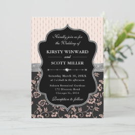 Elegant Black Pink Frame Floral Wedding Einladung