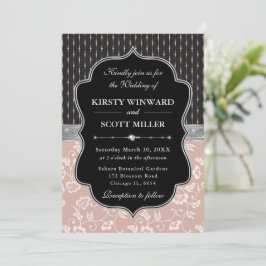 Elegant Black Pink Frame Floral Wedding Einladung