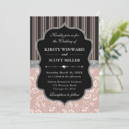 Elegant Black Pink Frame Floral Wedding Einladung