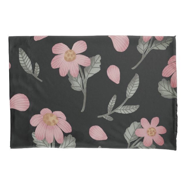 Elegant Black Pink Green Floral Kissenbezug (Vorderseite)