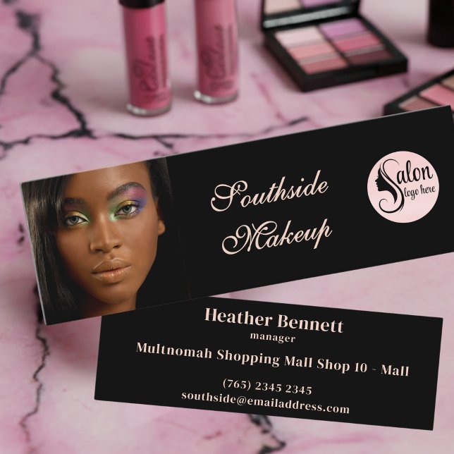 Elegant Black Pink Script Photo Mini Business Visitenkarte (Von Creator hochgeladen)