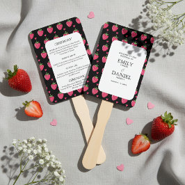 Elegant Black & Pink Strawberry Wedding Fächer