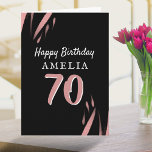 Elegant Black Pink Watercolor 70th Happy Birthday Karte<br><div class="desc">Elegante Black Pink Watercolor 70th Happy Birthday Card. Personalisieren Sie es mit Ihrem Namen,  Alter und Text im Inneren.</div>