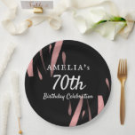Elegant Black Pink Watercolor 70th Happy Birthday Pappteller<br><div class="desc">Elegante Black Pink Watercolor 70th Happy Birthday Paper Teller. Personalisieren Sie es mit Ihrem Namen und Alter.</div>