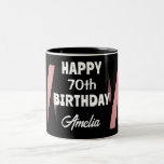 Elegant Black Pink Watercolor 70th Happy Birthday Zweifarbige Tasse<br><div class="desc">Elegantes Black Pink Watercolor 70. Happy Birthday Party Kaffee Tasse. Personalisieren Sie es mit Ihrem Namen und Alter.</div>