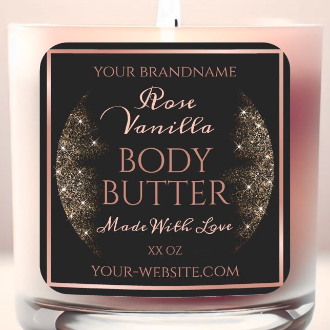 Elégant Black Product Packaging Étiquette Rose Gol (Créateur téléchargé)