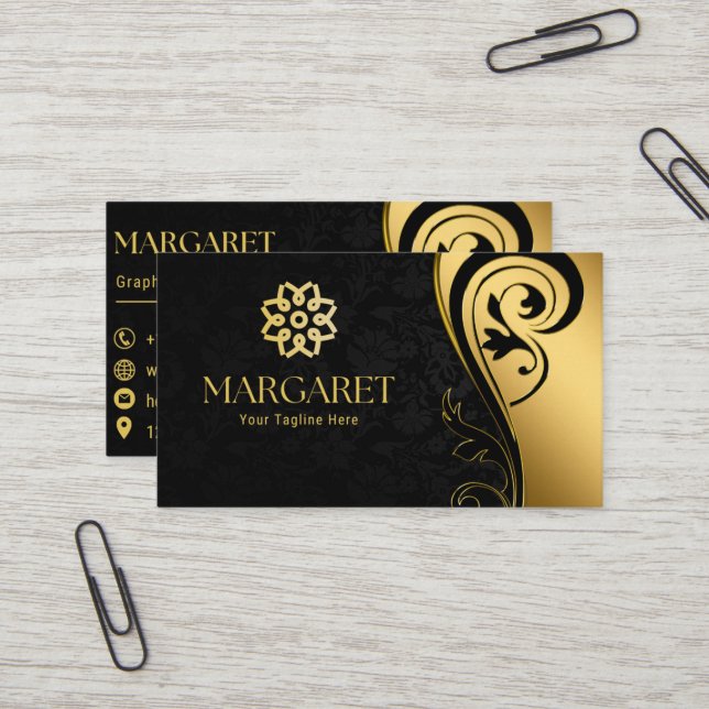 Elegant Black Professional Business Card Visitenkarte (Vorderseite/Rückseite Beispiel)
