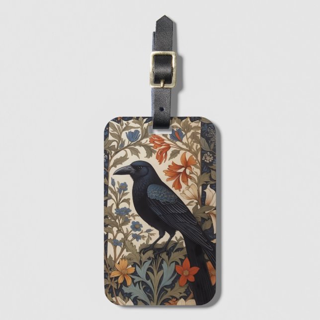 Elegant Black Raven William Morris Inspiriert Gepäckanhänger (Vorderseite Vertikal)