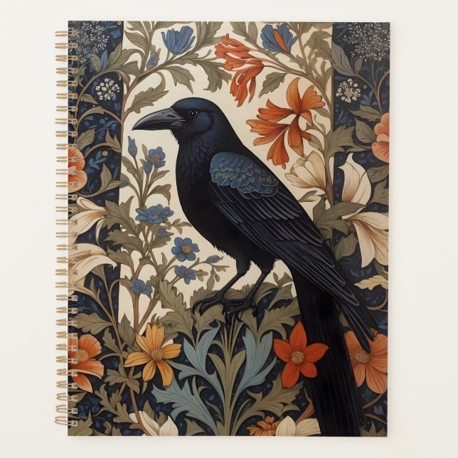Elegant Black Raven William Morris Inspiriert Planer (Vorderseite)
