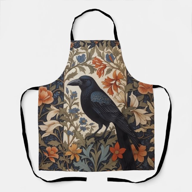Elegant Black Raven William Morris Inspiriert Schürze (Vorderseite)