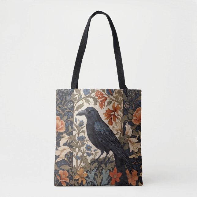 Elegant Black Raven William Morris Inspiriert Tasche (Vorderseite)