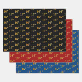 Elegant Black, Red, Blue, Imitate Gold 16. Event # Geschenkpapier Set