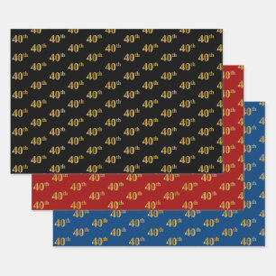 Elegant Black, Red, Blue, Imitate Gold 40th Event  Geschenkpapier Set