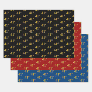 Elegant Black, Red, Blue, Imitate Gold 41. Event # Geschenkpapier Set