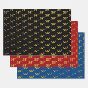Elegant Black, Red, Blue, Imitate Gold 56. Event # Geschenkpapier Set