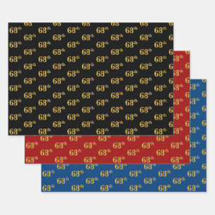 Elegant Black, Red, Blue, Imitate Gold 68. Event # Geschenkpapier Set