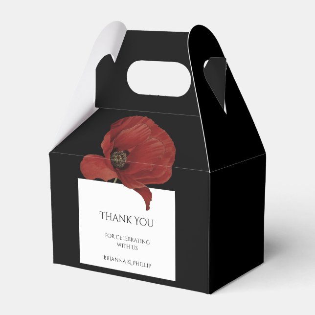 Elegant Black Red Floral Wedding Vielen Dank Geschenkschachtel (Vorderseite)
