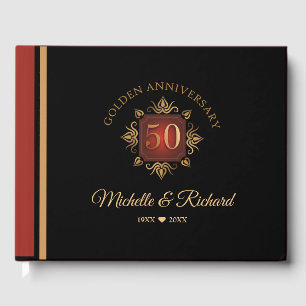 Elegant Black Red Gold 50 Jahre alt Gästebuch