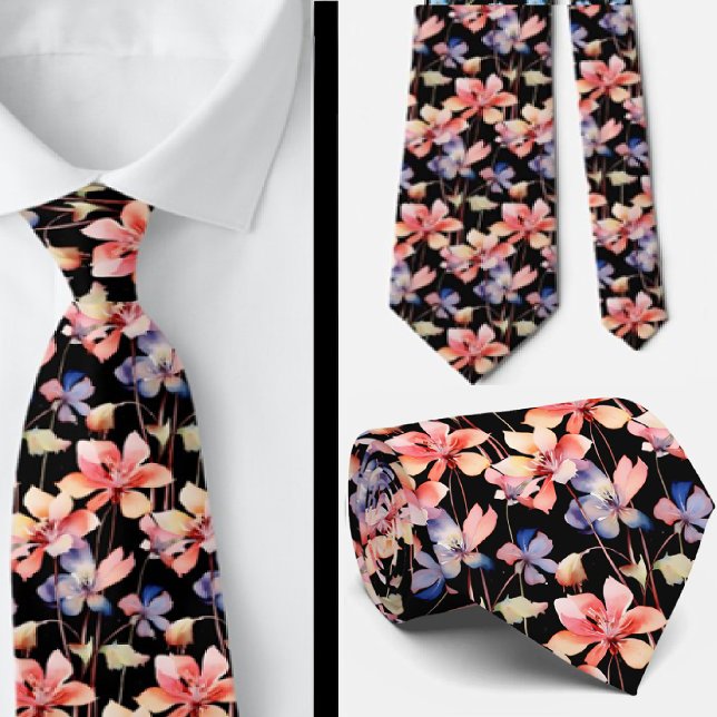 Elegant Black Red Wildblumen Neck Tie Krawatte (Von Creator hochgeladen)