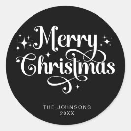 Elegant Black Retro Frohe Weihnachtsschrift Custom Runder Aufkleber