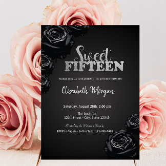 Elegant Black Rose Gothic 15. Geburtstag Einladung