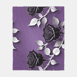 Elegant Black Roses With Silver Leaves Fleecedecke