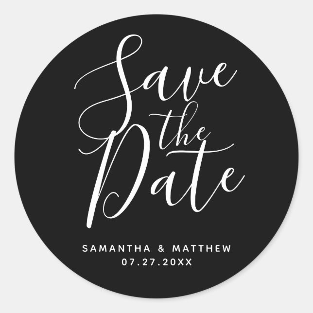 Elegant Black Save the Date Wedding Runder Aufkleber (Vorderseite)
