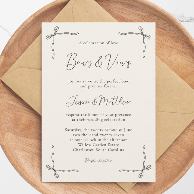 Elegant Black Script Simple Coquette Bow Wedding I Einladung (Elegant Black Script Simple Coquette Bow Wedding I Invitation)