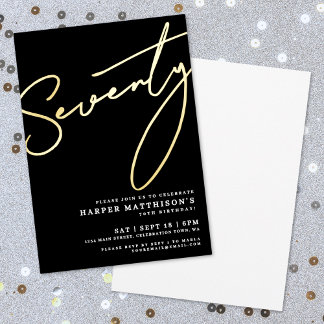 Elegant Black Seventy 70th Birthday Gold Folieneinladung