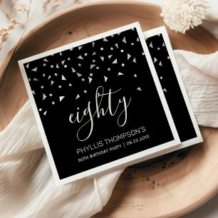 Elegant Black Silver Confetti 80. Geburtstagsparty Serviette