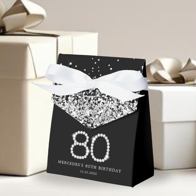 Elegant Black Silver Diamonds 80. Geburtstag Geschenkschachtel (Diamonds 80th Birthday Favor Gift Boxes)