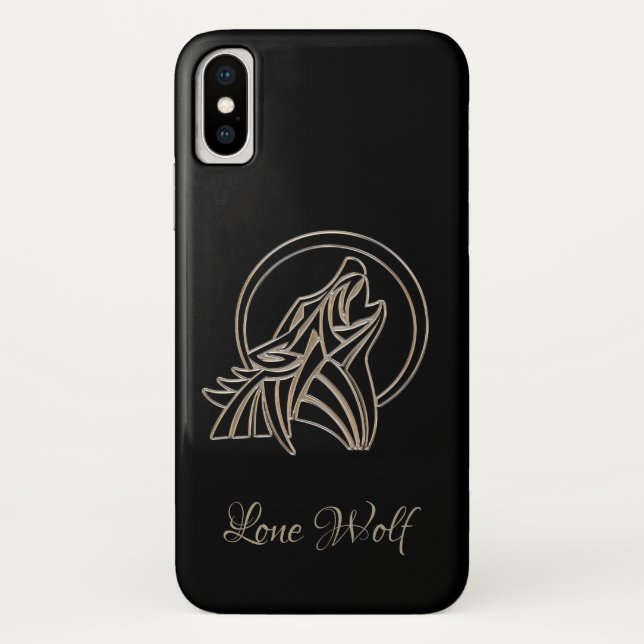 Elegant Black Silver Gray Howling Lone Wolf Case-Mate iPhone Hülle (Rückseite)