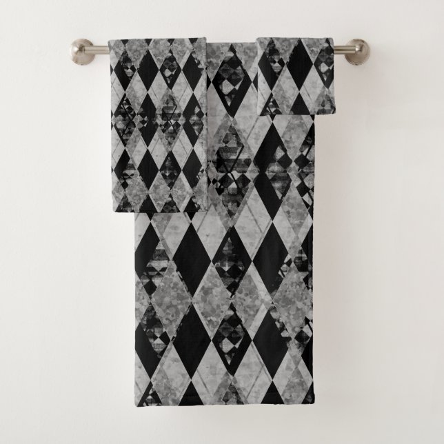 Elegant Black Silver Harlequin Badhandtuch Set (Insitu)