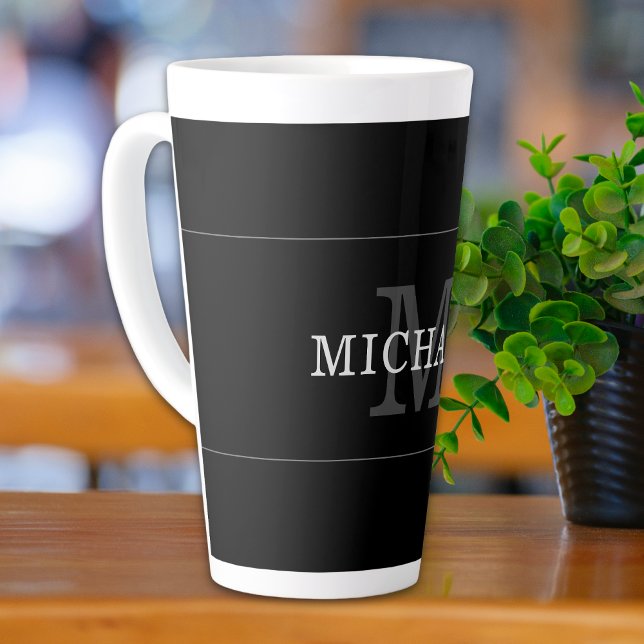Elegant Black Silver Monogram Name Personalized Milchtasse (Von Creator hochgeladen)