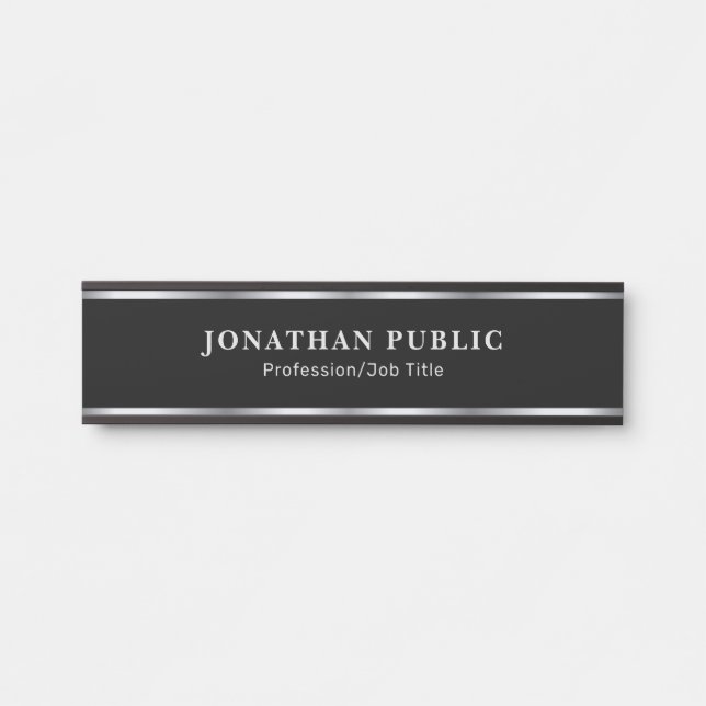 Elegant Black & Silver Template Home Office School Türschild (Vorderseite )