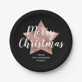 Elegant Black Star Frohe Weihnachten Pappteller