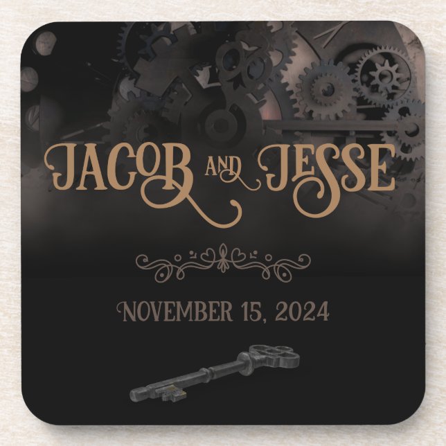 Elegant Black Steampunk Wedding Getränkeuntersetzer (Vorderseite)