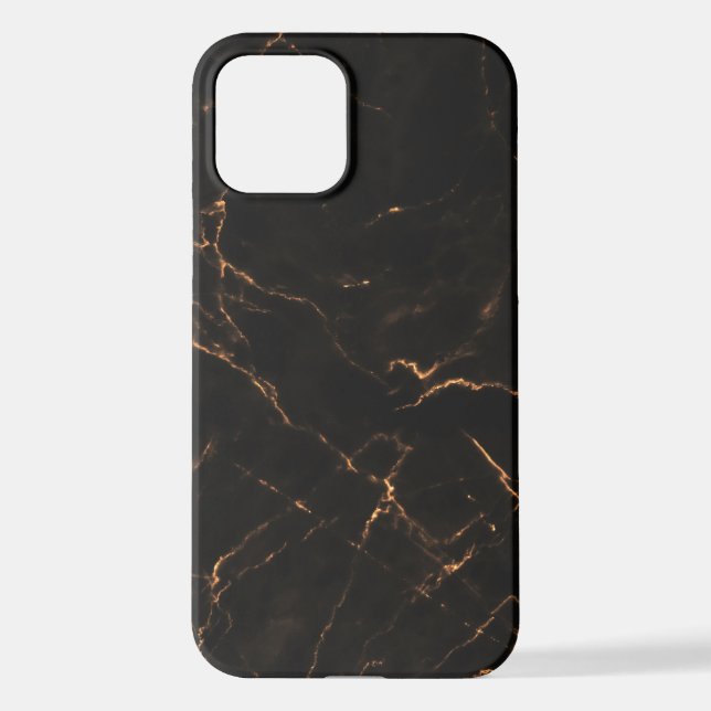 Elegant Black Stone Marble Pattern iPhone 12 Hülle (Rückseite)