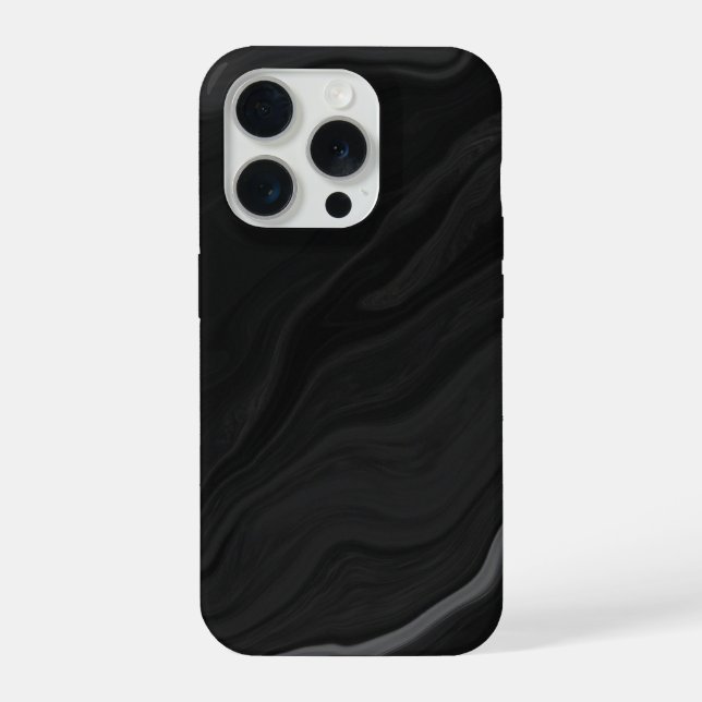 Elegant Black Stone Marble Pattern iPhone 15 Pro Hülle (Rückseite)