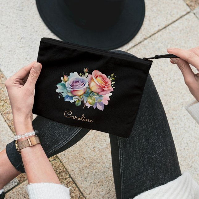 Elegant Black Stylish Floral Boho Niedlich Zubehörtasche (Von Creator hochgeladen)
